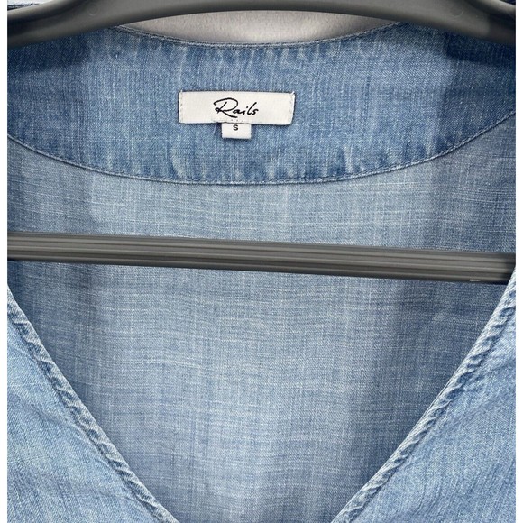 Rails Zimi Top Womens S Blue Linen Blend Chambray Long Sleeves Tie Flare Cuffs - Picture 5 of 13